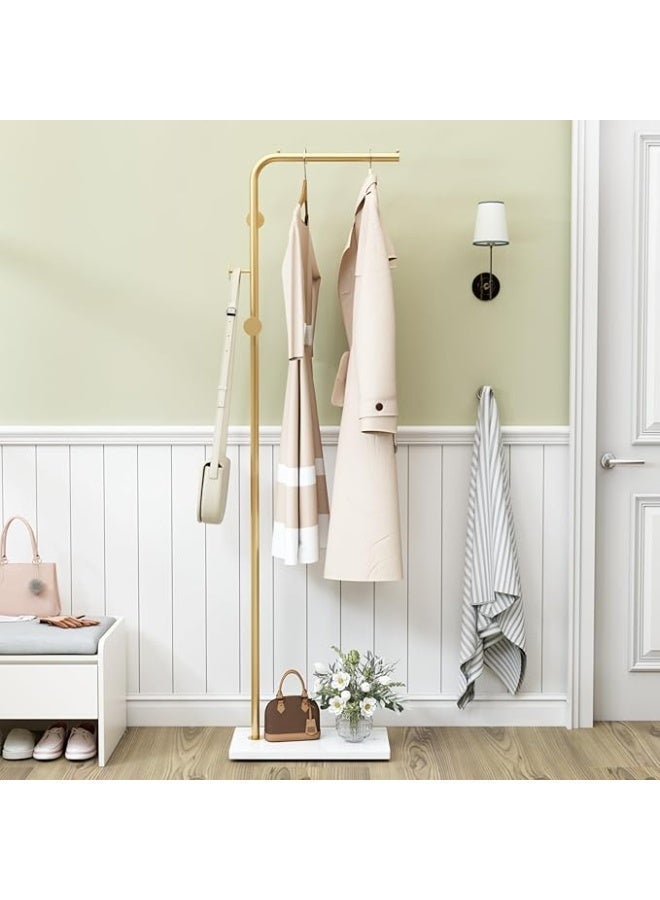 Gonice Gold Coat Racks, Metal Coat Racks Freestanding with Crossbar and 3 Hooks, Modern Coat Hanger with Marble Base, L Shaped Coat Stand for Entryway, Bedroom, Living Room, Office - Image 5